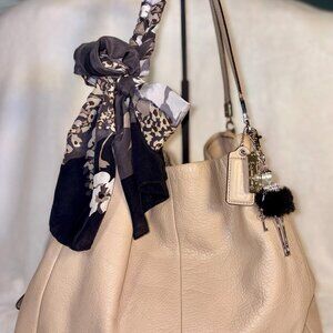 Coach Madison Phoebe Large Pebbled Leather Shoulder Bag with Scarf and Charm